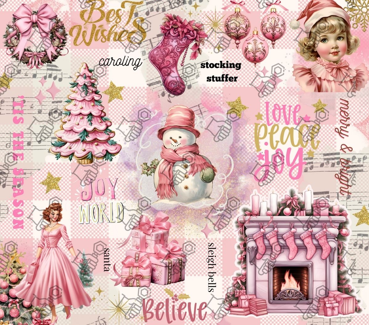 Pink Vintage Christams Paper Wrap